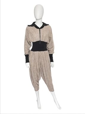 MICHELE LAMY | Rare Vintage Brown & Black Zip Jumpsuit – Size 1 / Small